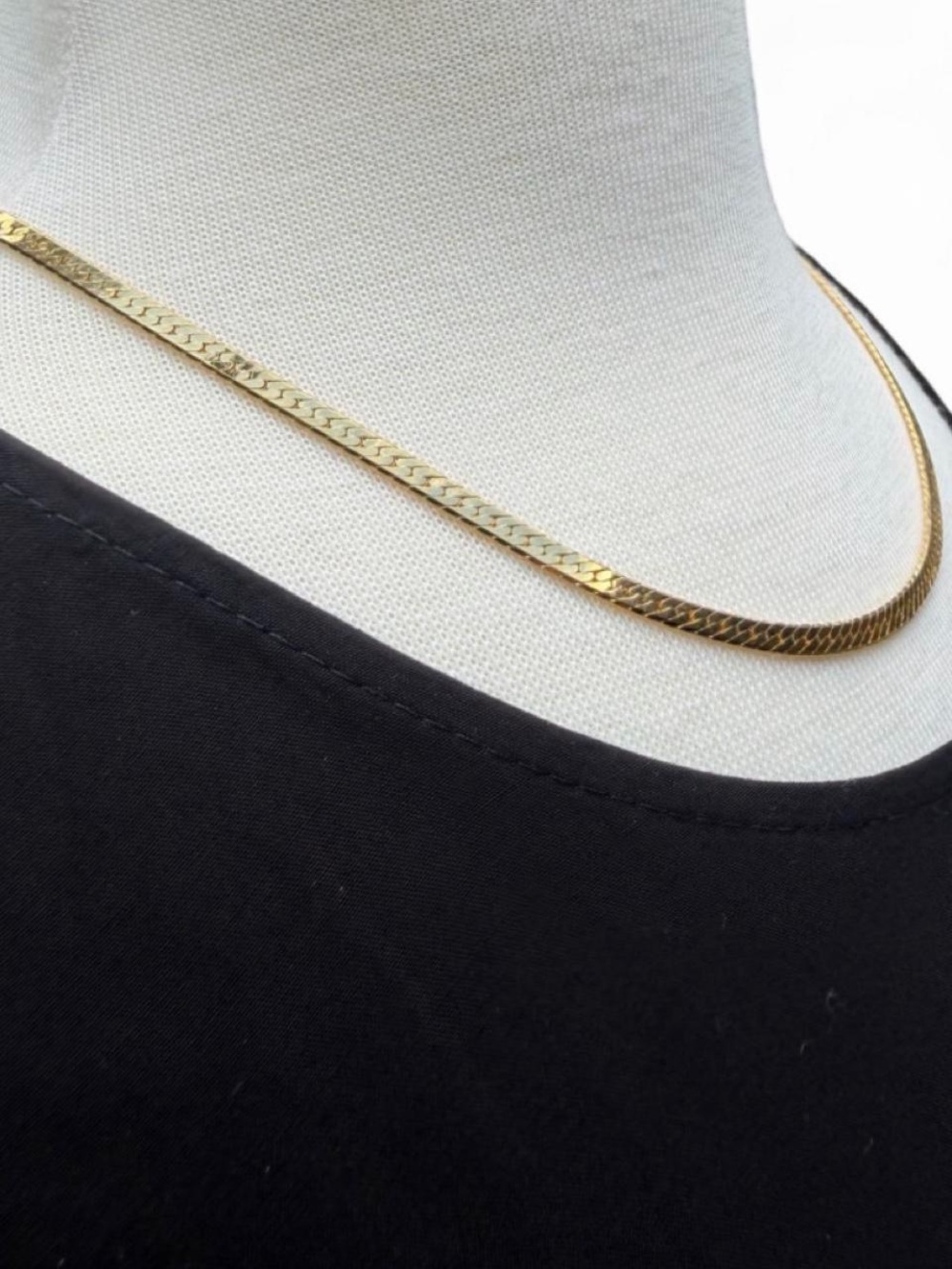 Vintage ORFA Gold Tone Herringbone Chain Necklace | 1970s 1980s Flat Snake Chain